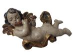 Sculpture, Holzfigur -  farbiger Engel mit Querflöte -