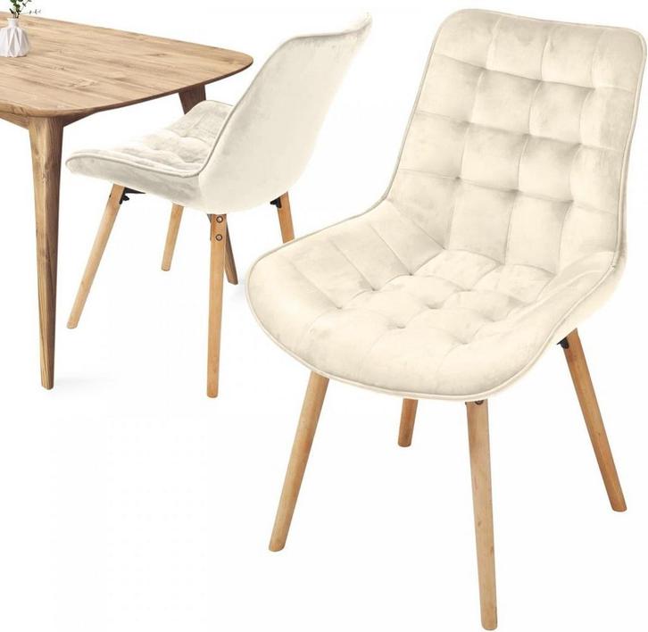 Eetkamerstoelen - Set van 2 - Fluweel - Creme - MIADOMODO®, Huis en Inrichting, Overige Huis en Inrichting, Verzenden
