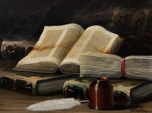 Santiago Torres Pons (1940) - La table de Cervantès, Antiek en Kunst, Kunst | Schilderijen | Klassiek