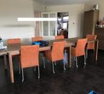 Set van 7 leren eetkamerstoelen met wieltjes en armleuning -, Huis en Inrichting, Stoelen, Overige kleuren, Nieuw, Leer, Ophalen of Verzenden