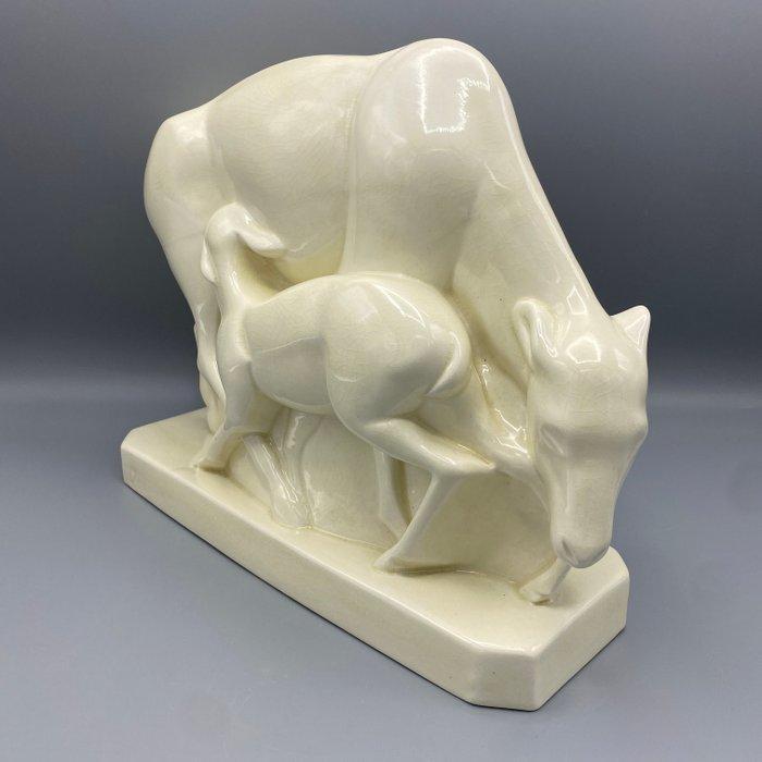 Charles Lemanceau - sculptuur, Vache allaitant son veau - 24, Antiquités & Art, Antiquités | Verre & Cristal