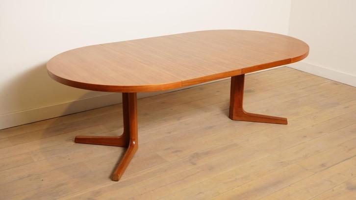 Vintage eettafel | Rond | Teak | Uitschuifbaar | 122 cm tot, Maison & Meubles, Tables | Tables à manger, Enlèvement ou Envoi
