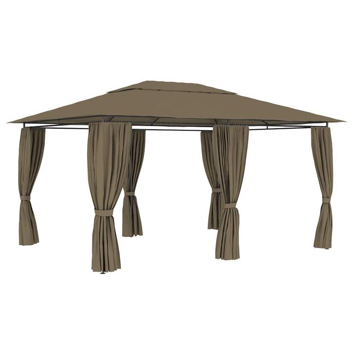 vidaXL Tuinpaviljoen met gordijnen 180 g/m² 4x3 m taupe, Tuin en Terras, Partytenten, Nieuw, Verzenden