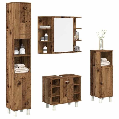 vidaXL 4-delige Badkamermeubelset bewerkt hout oud, Huis en Inrichting, Badkamer | Badkamermeubels, Nieuw, Verzenden