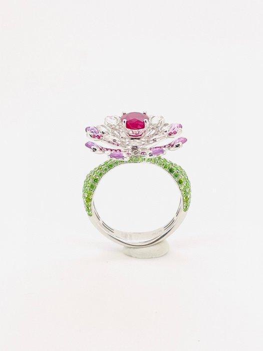 Ring - 18 karaat Witgoud - 3.20ct. tw. Robijn - Diamant -, Handtassen en Accessoires, Ringen