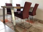 Set van 4 leren eetkamerstoelen - rood leer - Echt leer,, Huis en Inrichting, Stoelen, Overige kleuren, Nieuw, Leer, Ophalen of Verzenden