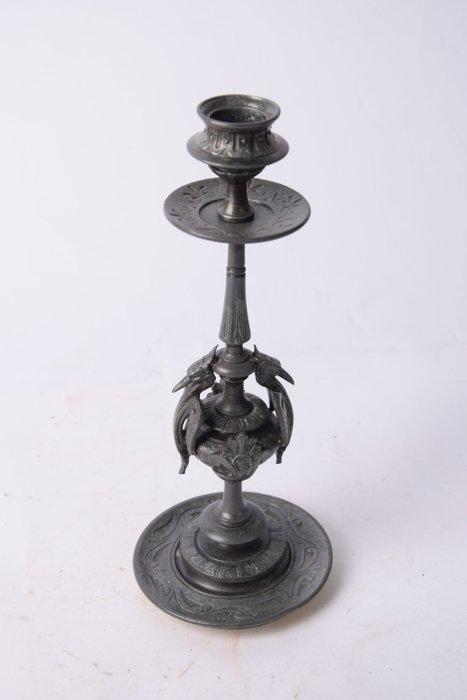 Kandelaar (2) - Tin - tweetal kandelaren, Antiek en Kunst, Kunst | Designobjecten