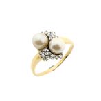 18 Krt. Gouden ring met parel en diamant | 0,28 ct., Handtassen en Accessoires, Ringen, Gebruikt, Overige kleuren, 20 of groter
