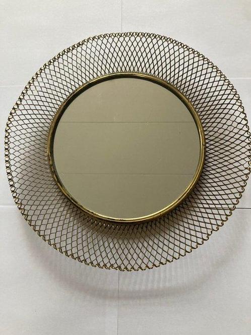 Spiegel - Metaal - Vintage spiegel met messing rand in, Antiek en Kunst, Kunst | Designobjecten