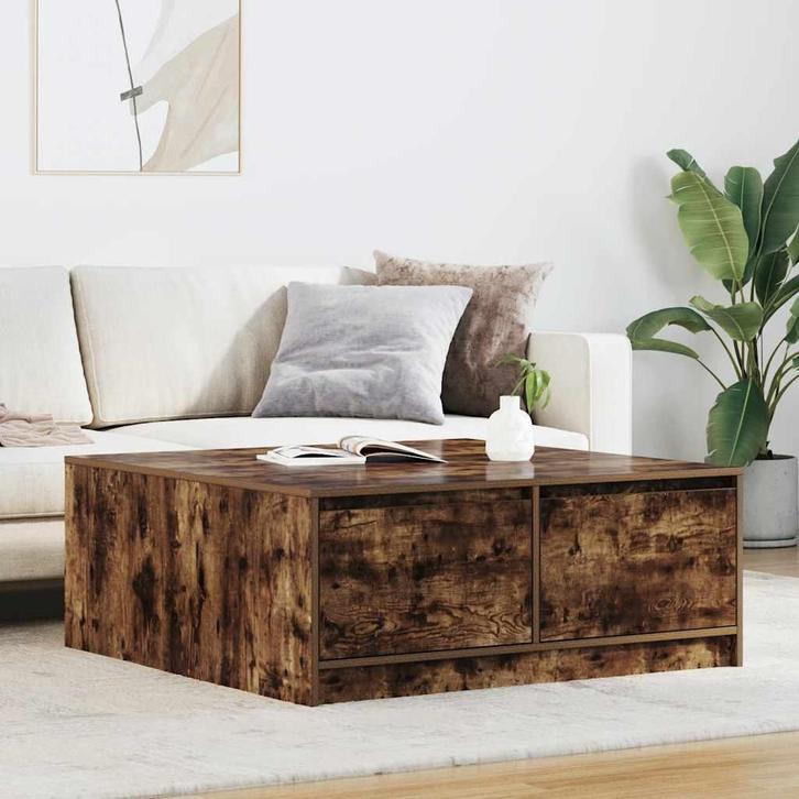 vidaXL Salontafel met lades 100x100x40 cm gerookt, Huis en Inrichting, Tafels | Salontafels, Nieuw, Verzenden
