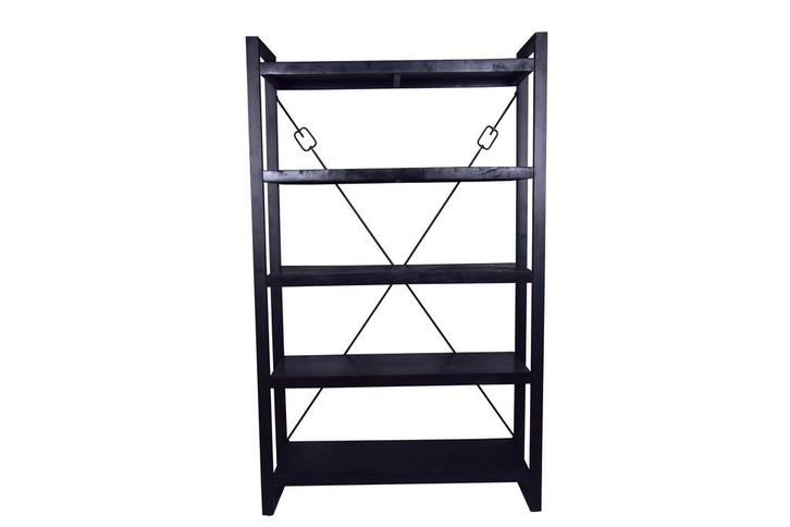 Boekenkast Mangohout Donovan 120 Zwart, Huis en Inrichting, Kasten | Boekenkasten, Nieuw, Verzenden