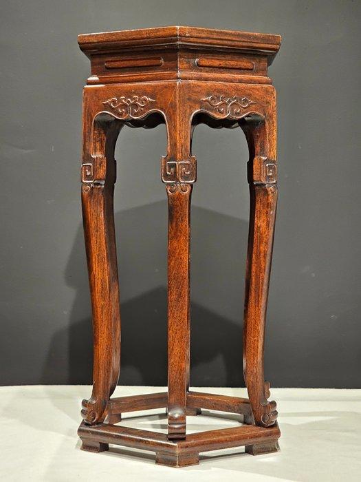 Hardhouten vaasstaander /bijzettafel met marmer inleg - Hout, Antiek en Kunst, Antiek | Overige Antiek