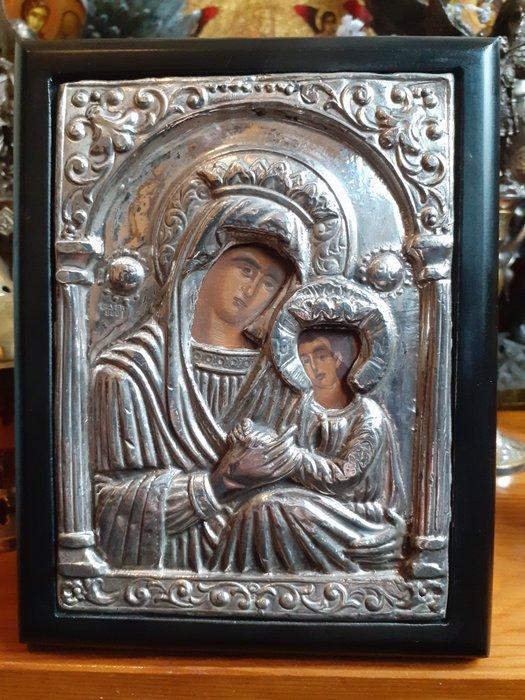 Icoon - Moeder Gods - Hout, Zilver, Antiquités & Art, Antiquités | Livres & Manuscrits