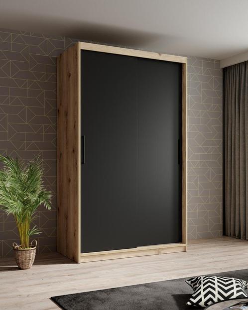 Kledingkast zwart eiken - 120x62x200 Kleerkast schuifdeuren, Huis en Inrichting, Kasten | Overige, Nieuw, Verzenden