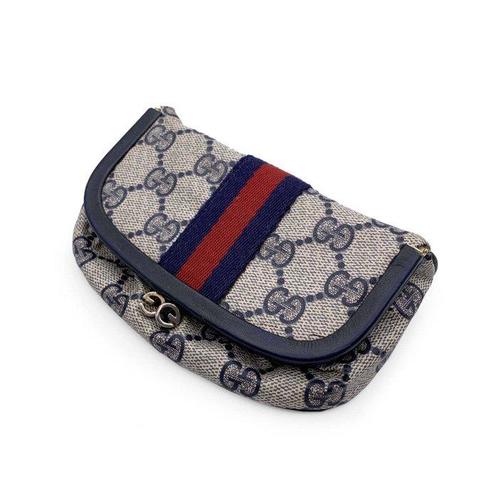 Gucci - Vintage Blue Monogram Canvas Mirrored Cosmetic Case, Antiquités & Art, Tapis & Textile