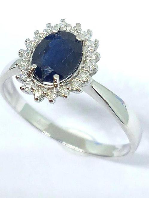 Zonder Minimumprijs - Ring - 18 karaat Witgoud Saffier -, Handtassen en Accessoires, Ringen