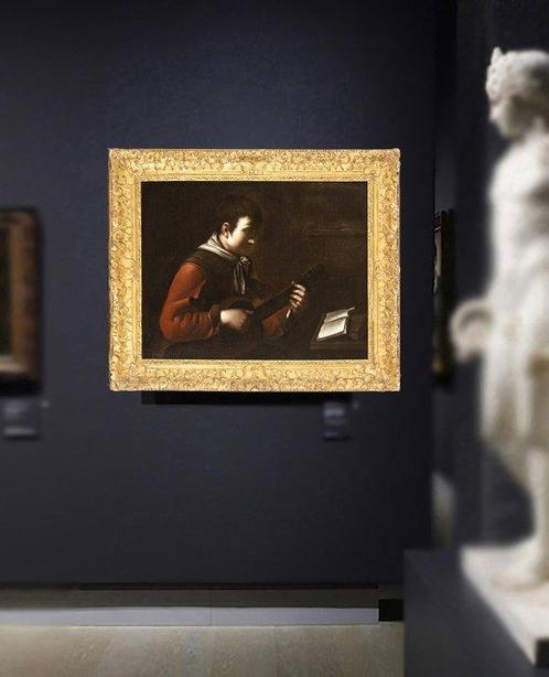 Scuola Caravaggesca (XVII) - Ragazzo che suona strumento, Antiek en Kunst, Kunst | Schilderijen | Klassiek