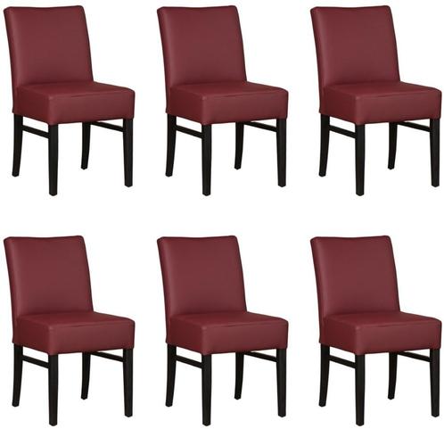 Set van 6 Donkerrode leren landelijke eetkamerstoelen -, Huis en Inrichting, Stoelen, Overige kleuren, Vijf, Zes of meer stoelen