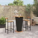 vidaXL Ensemble de bar jardin 3 pcs noir poly rotin/bois, Verzenden, Neuf