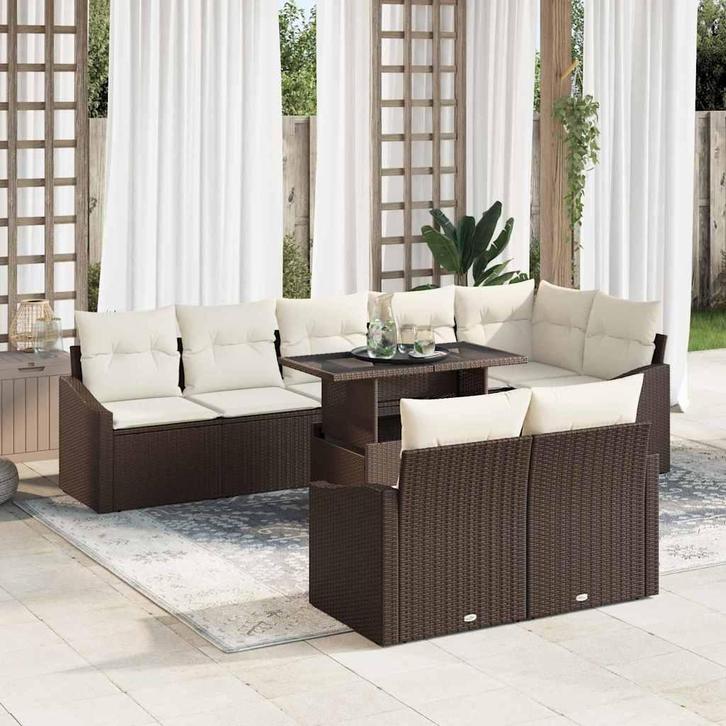 vidaXL Tuinbank Set met kussen 9 pcs Bruin en crème, Tuin en Terras, Tuinsets en Loungesets, Nieuw, Verzenden
