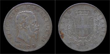 Italy Vittorio Emanuele Ii 5 lire 1873m zilver beschikbaar voor biedingen