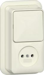 Gira Opbouw 2-Pole Schakelstopcontact Combinatie Crème Wit -, Doe-het-zelf en Bouw, Elektriciteit en Kabels, Verzenden, Nieuw