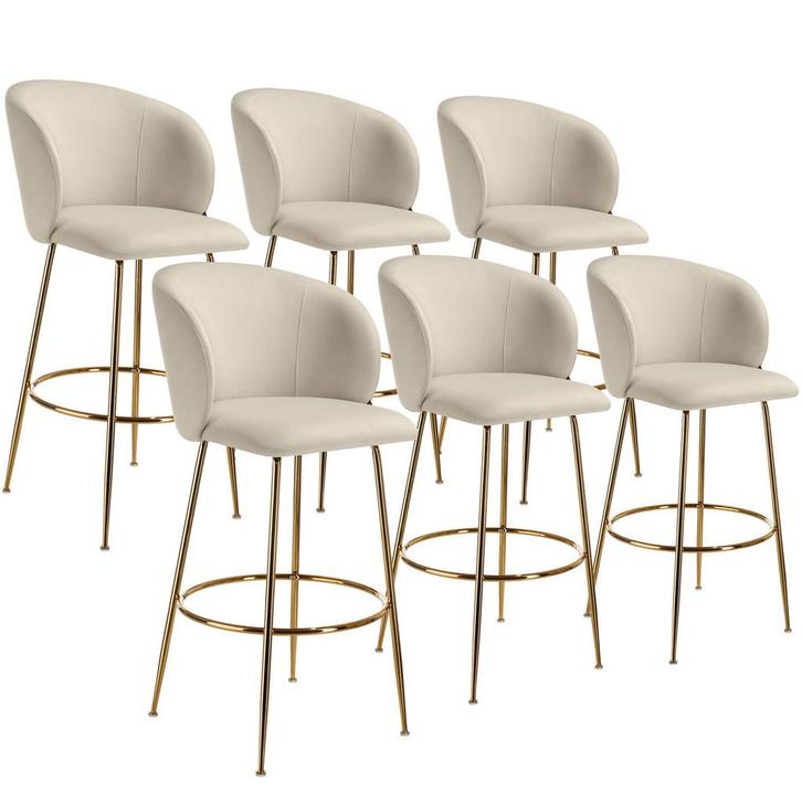 tectake Barkruk Luana, met rugleuning, fluweellook - creme/g, Huis en Inrichting, Barkrukken, Verzenden