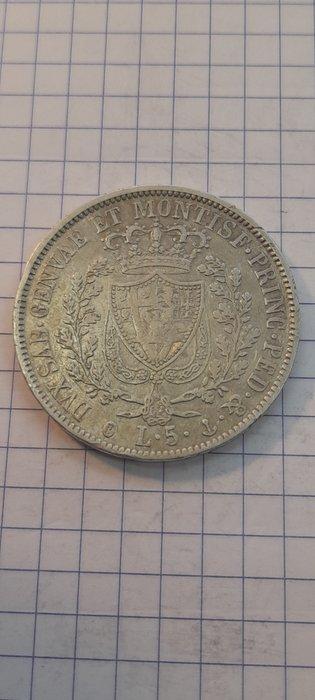 Italie, Royaume de Sardaigne Carlo Felice. 5 Lire 1829-P
