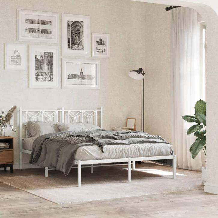 vidaXL Bedframe met hoofdbord metaal wit 140x200 cm, Huis en Inrichting, Slaapkamer | Bedden, Nieuw, Verzenden