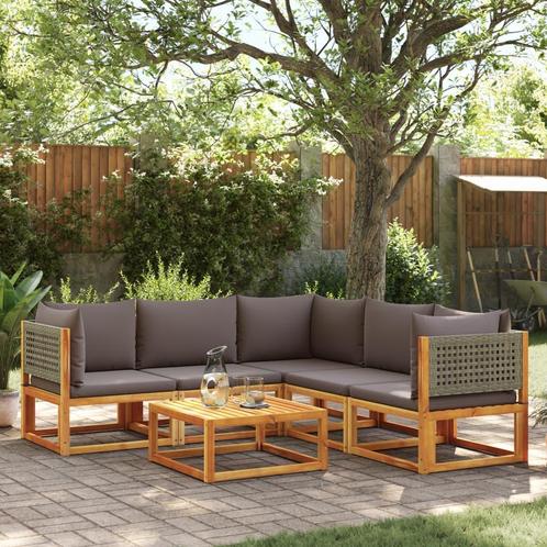 vidaXL 6-delige tuinbankset met kussens acaciahout & rotan, Tuin en Terras, Tuinsets en Loungesets, Nieuw, Verzenden