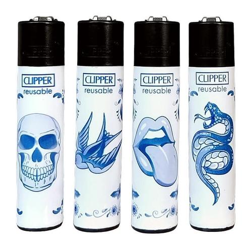 Clipper Aansteker - Tattoo Delft Blue       4 stuks, Verzamelen, Rookartikelen, Aanstekers en Luciferdoosjes, Nieuw, Verzenden