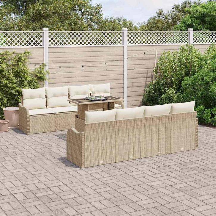 vidaXL Tuinbank Set met kussen 7 pcs Beige poly rattan, Tuin en Terras, Tuinsets en Loungesets, Nieuw, Verzenden