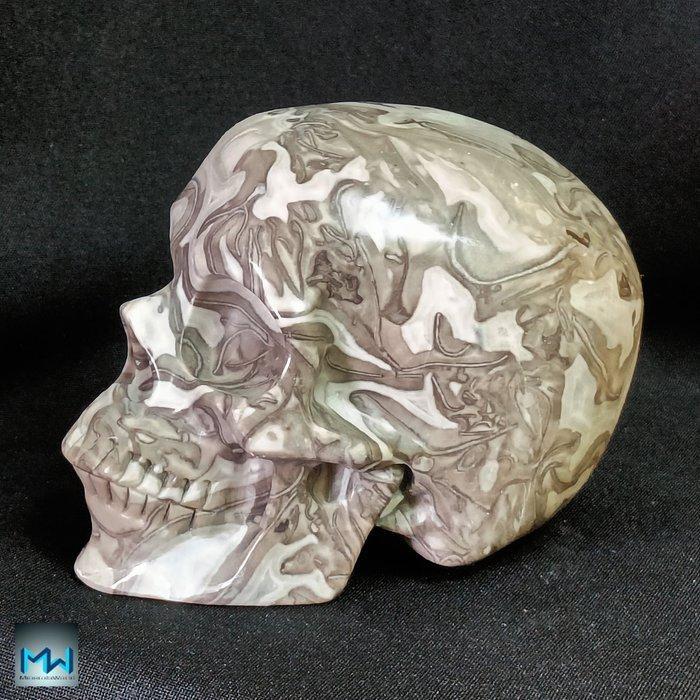 Menselijke schedel, met de hand bewerkt en Crazy, Collections, Minéraux & Fossiles