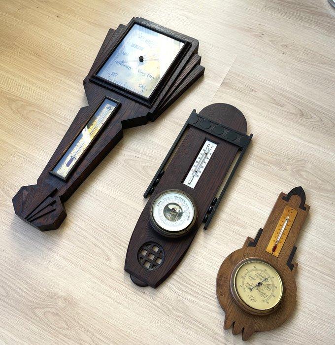 Baromètre avec thermomètre (3) - Bois, métal et verre -, Antiquités & Art, Curiosités & Brocante