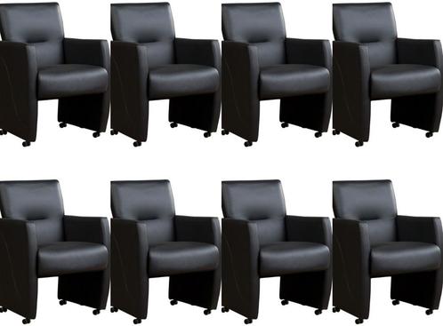 Set van 8 Donkerblauwe leren moderne eetkamerfauteuils -, Huis en Inrichting, Stoelen, Overige kleuren, Vijf, Zes of meer stoelen