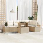 vidaXL 6-delige tuinset met kussens in beige poly riet, Verzenden, Nieuw