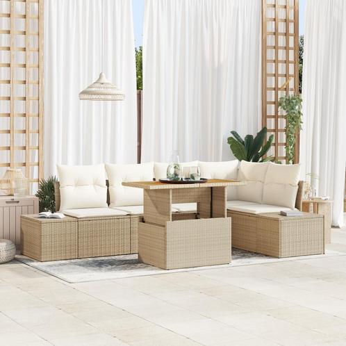 vidaXL 6-delige tuinset met kussens in beige poly riet, Tuin en Terras, Tuinsets en Loungesets, Nieuw, Verzenden