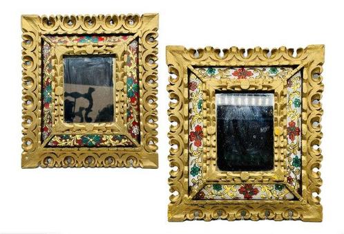 Spiegel (2)- Venetiaanse bloemenstill life - Hout, Kristal, Antiek en Kunst, Antiek | Overige Antiek
