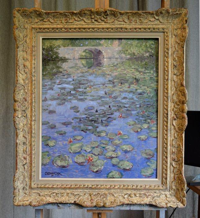 Chris van Dijk (1952) - Impressionist  Nénuphars devant un, Antiek en Kunst, Kunst | Schilderijen | Klassiek