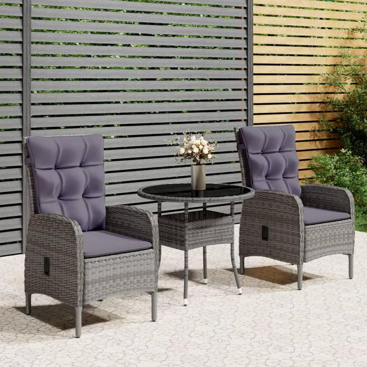 vidaXL 3-delige Tuinset poly rattan grijs, Tuin en Terras, Tuinsets en Loungesets, Tuinset, Nieuw, Verzenden