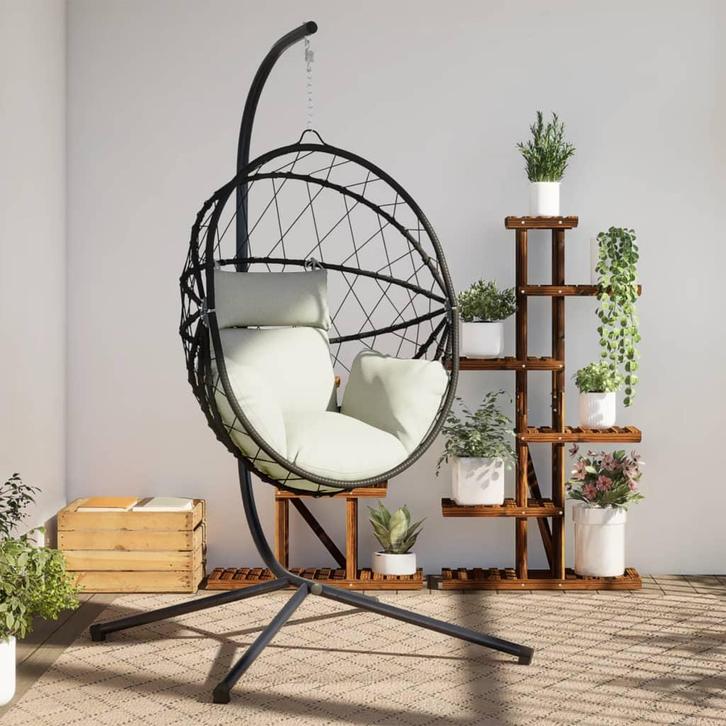 vidaXL Hangstoel met standaard rattan en staal beige, Tuin en Terras, Overige Tuin en Terras, Nieuw, Verzenden