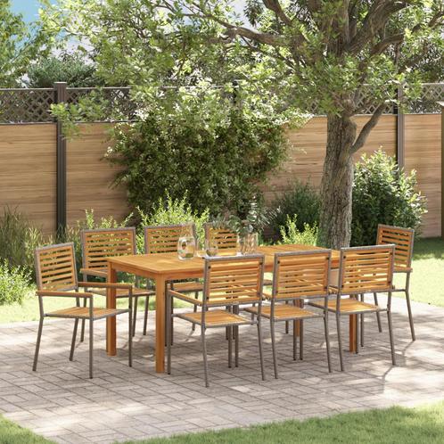 vidaXL Tuin Eettafel Set 9 pcs Grijs 180 x 90 x 75 cm, Tuin en Terras, Tuinsets en Loungesets, Nieuw, Verzenden