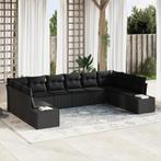 vidaXL 10-delige tuinset met kussens in zwart poly rattan, Tuin en Terras, Verzenden, Nieuw