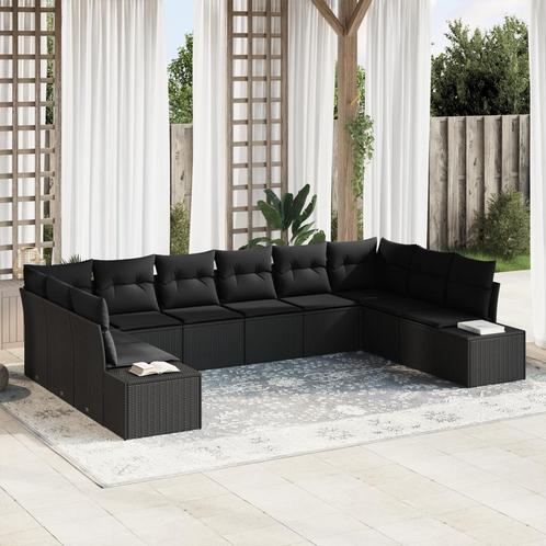 vidaXL 10-delige tuinset met kussens in zwart poly rattan, Tuin en Terras, Tuinsets en Loungesets, Nieuw, Verzenden