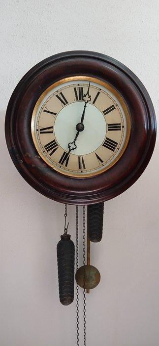 Horloge scolaire - Mahogany School wall clock or Postmans -, Antiquités & Art, Antiquités | Horloges