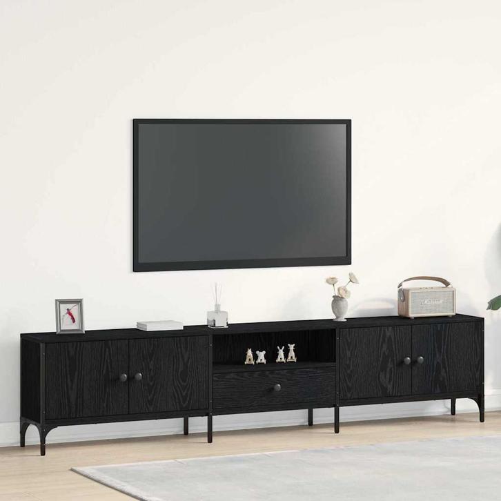 vidaXL TV Kast met lade Zwart eiken 200 x 25 x 44 cm Bewerkt, Huis en Inrichting, Kasten |Televisiemeubels, Nieuw, Verzenden