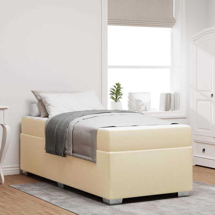 vidaXL Bedframe met matras Crème 80 x 200 cm Stof, Maison & Meubles, Chambre à coucher | Lits, Envoi