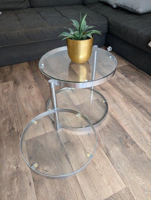 Table basse - Verre, Acier inoxydable - Table rotatif design, Antiquités & Art, Art | Objets design