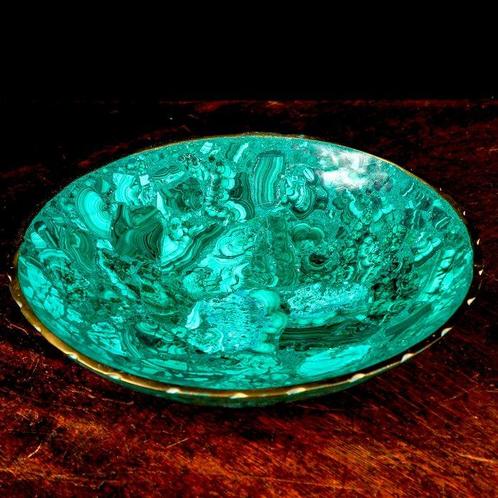 malachiet Kom - Hoogte: 65 mm - Breedte: 280 mm- 1563 g -, Verzamelen, Mineralen en Fossielen