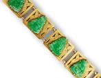 Armband Vintage 14k goud en groene jade armband 28 gram
